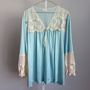 Vintage Soft Moment‎ New York Blue Lace Nylon Nightgown Sleepwear XL